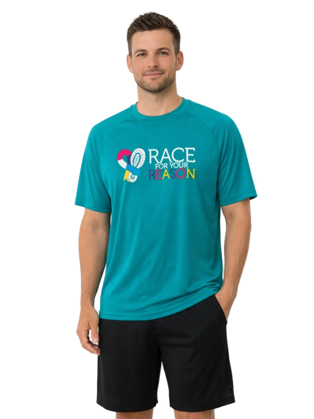 augusta sports ware teal race for your reason dri fit running athletic t shirt